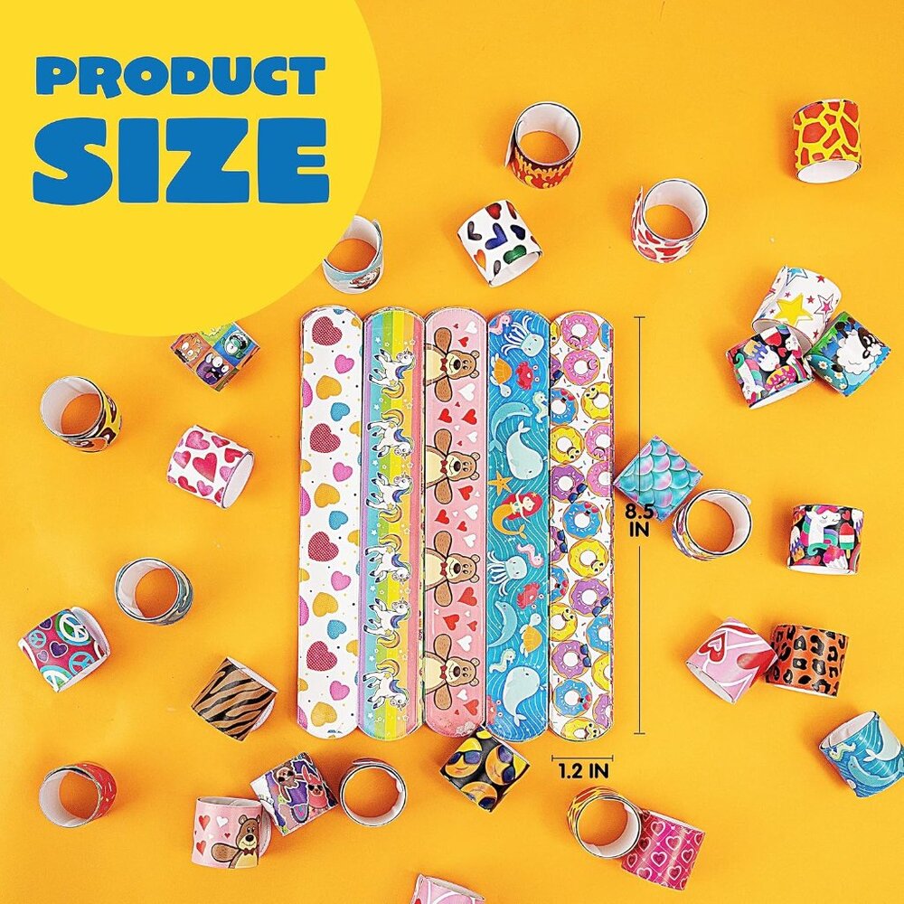 144 Pcs Slap Bracelets for Kids, Bulk Wristbands with Animals, Friendship, Heart - Picture 6 of 8